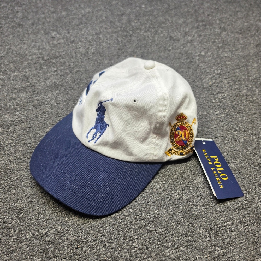 Polo Ralph Lauren Hat White Blue Unisex Big Pony 20th Anniversary Cap Preppy NEW
